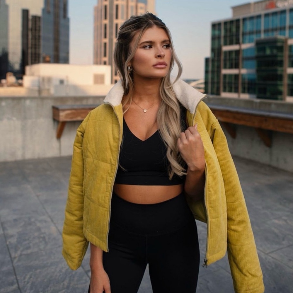 Kittenish Yellow Corduroy Jacket with Cream Collar